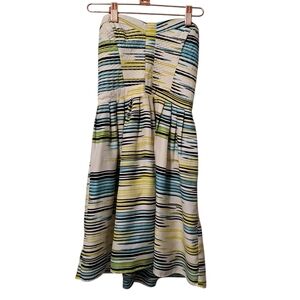*Devlin Strapless Cream, Turquoise, Green Print Corset Style Bodice Dress Small
